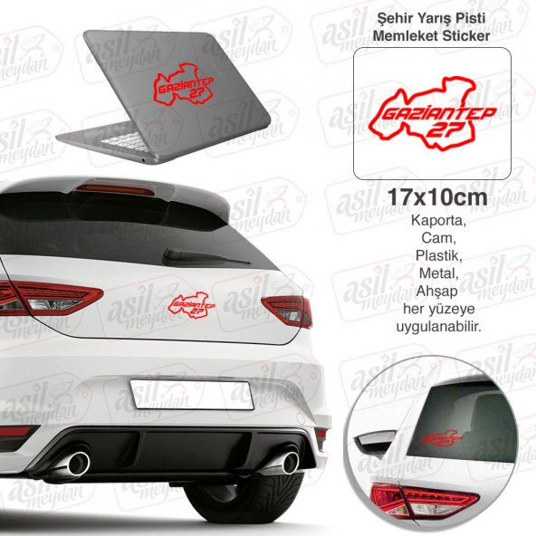 Gaziantep İli 27 Plaka Kodu Memleket Yarış Pisti Kırmızı Sticker -Oto Araba Etiket, Aksesuar, Tuning