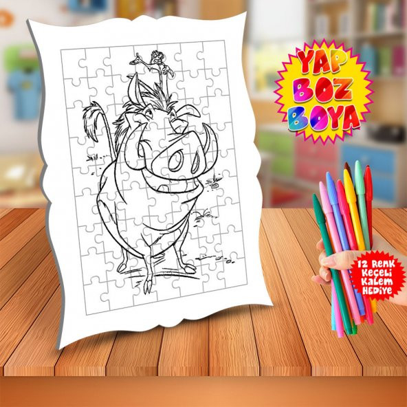 Aslan Kral Mutlu Tonton Pumbaa Çocuk Boyama Puzzle Tablo-641