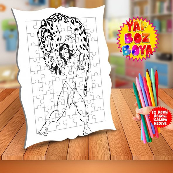 Leopar Tutan Tarzan Çizgi Film Çocuk Boyama Puzzle Tablo-Tarzan3