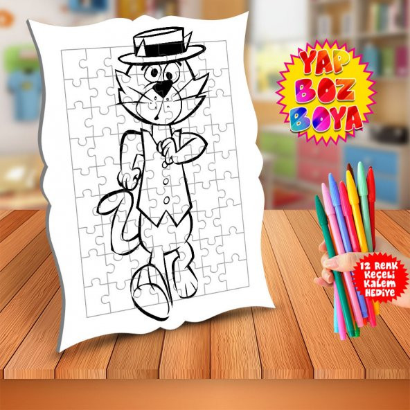 Sevimli Kedi Çizgi Film Şaşkın Kedi Çocuk Boyama Puzzle Tablo-t5