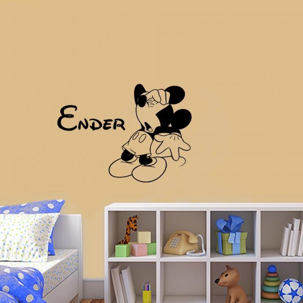 İsme Özel Ad Yazılı Miki Fare Mickey Mouse Çocuk Odası Dekoratif Duvar Sticker Çıkartma MF3