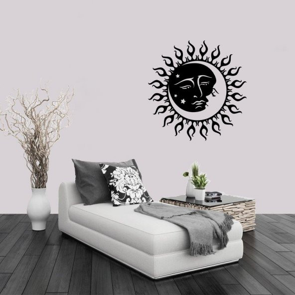 Ay ve Güneş Duvar Dekoru Sticker Etiket - Beyaz Eşya, Ahşap, Duvar Dekorasyon