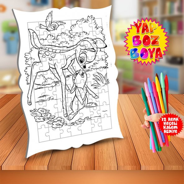 Bambi ve Sevimli Tavşan Eğitici Boyama Puzzle Tablo Çocuk-566 - 1