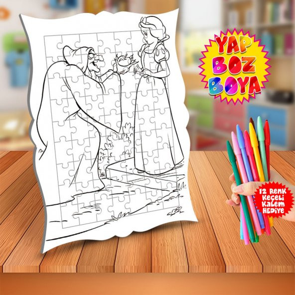 Cadı ve Pamuk Prenses Eğitici Boyama Puzzle Tablo Çocuk-327