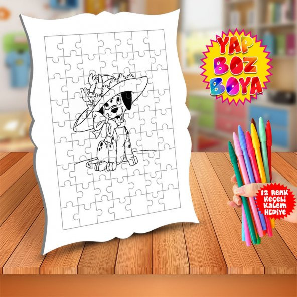 Şapkalı Sevimli Köpek Eğitici Boyama Puzzle Tablo Çocuk-001