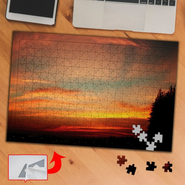 Batan Güneş, Kızıl Gökyüzü 240 Parça Puzzle Yapboz Tablo-k235