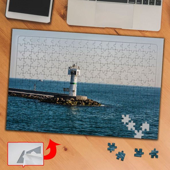 Deniz Feneri, Deniz, Güneş 240 Parça Puzzle Yapboz Tablo-2075