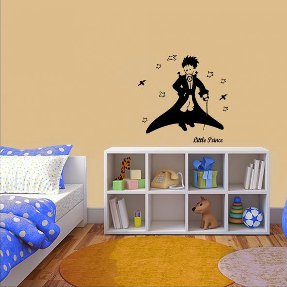 Little Prince Yazılı - Küçük Prens Silüeti Dekoratif Çocuk Odası Duvar Sticker, Çıkartma, Etiket
