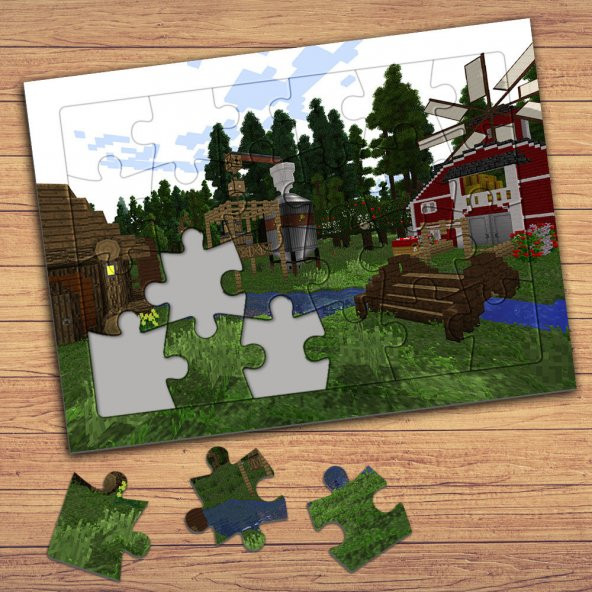 Minecraft Karakterleri Çocuklara Özel Puzzle Yapboz Tablo-425 - 1
