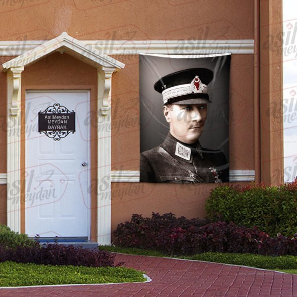 Askeri Üniformalı Gazi Mustafa Kemal Atatürk - Portre 100x150 cm Saten Kumaş