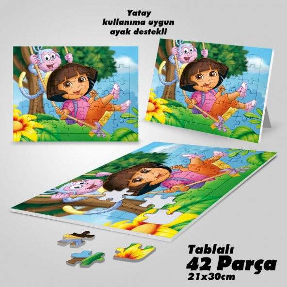 Asil Hobi Kaşif Dora - Çizgi Film Yapboz- Ayak Destekli Çerçeveli 42 Parça Puzzle