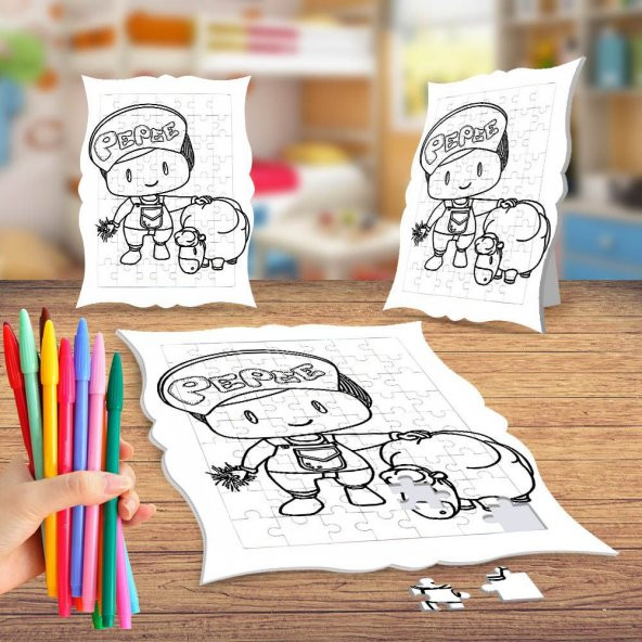 Kuzucuk ve Pepee Boyama Puzzle Tablo Çocuk Eğitici Yapboz