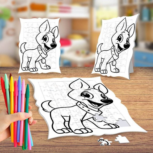 Neşeli Yavru Köpek Boyama Puzzle Tablo Çocuk Eğitici Yapboz