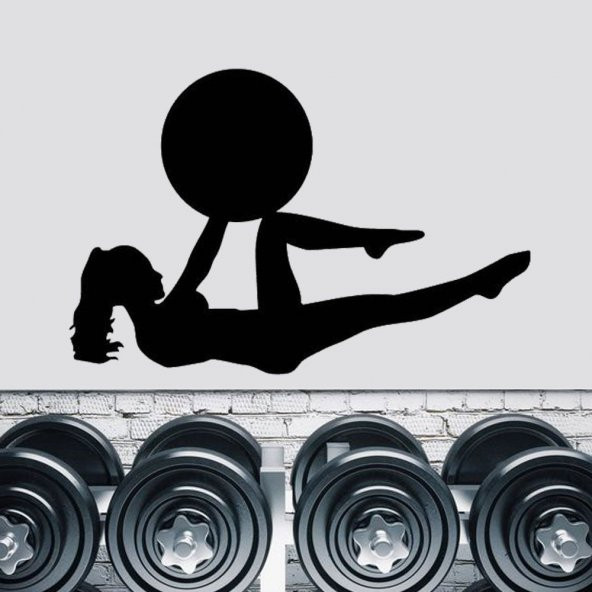 Karın Kası Çalışan Kız, Fitness Dekoratif Duvar Sticker, Çıkartma, Etiket