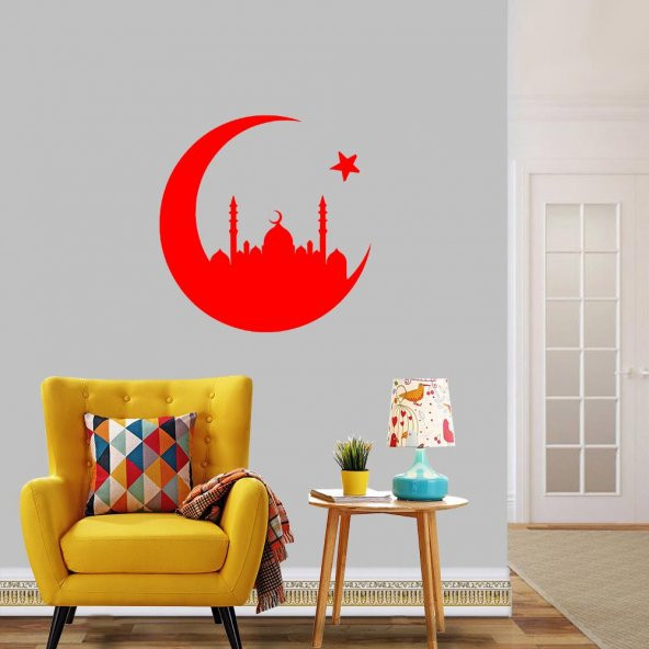 Ay Yıldız Camii Silüeti Dini Dekoratif Duvar Sticker, Çıkartma, Etiket - 4