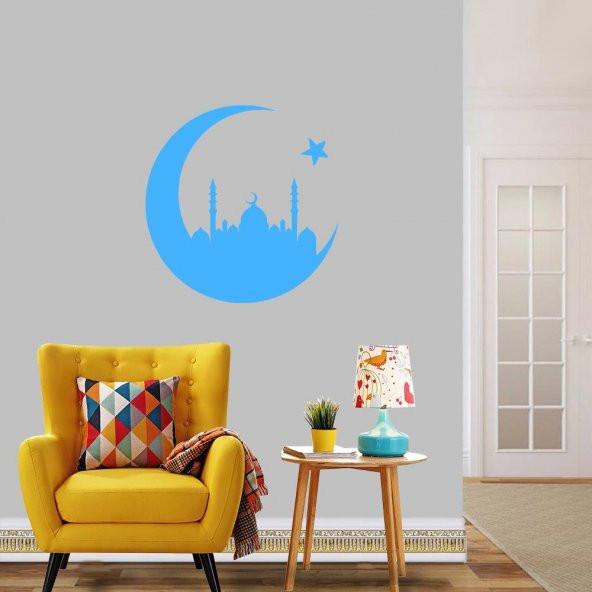 Ay Yıldız Camii Silüeti Dini Dekoratif Duvar Sticker, Çıkartma, Etiket - 5