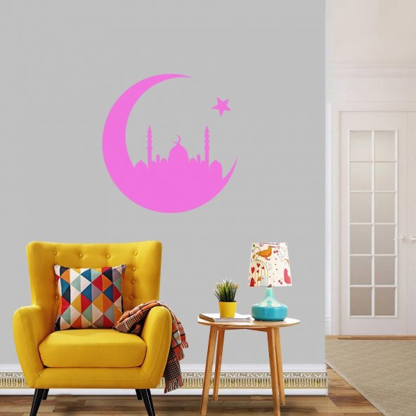 Ay Yıldız Camii Silüeti Dini Dekoratif Duvar Sticker, Çıkartma, Etiket - 6