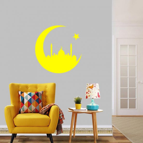 Ay Yıldız Camii Silüeti Dini Dekoratif Duvar Sticker, Çıkartma, Etiket - 7