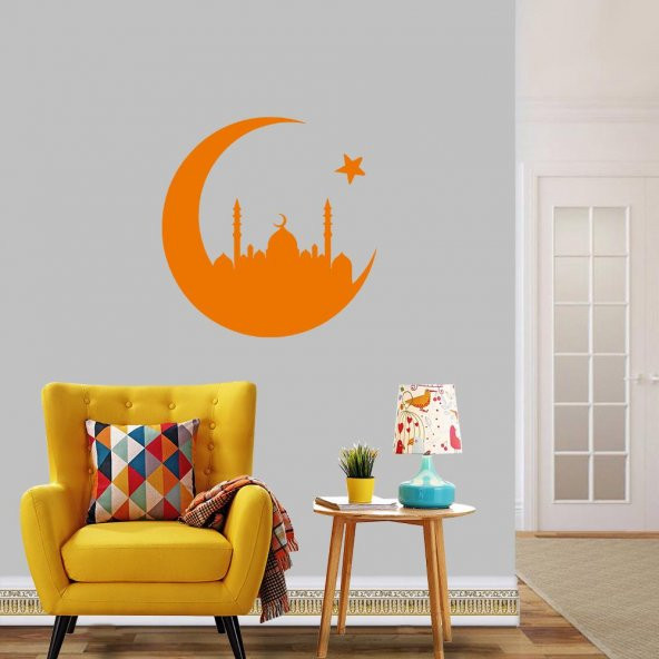 Ay Yıldız Camii Silüeti Dini Dekoratif Duvar Sticker, Çıkartma, Etiket - 9
