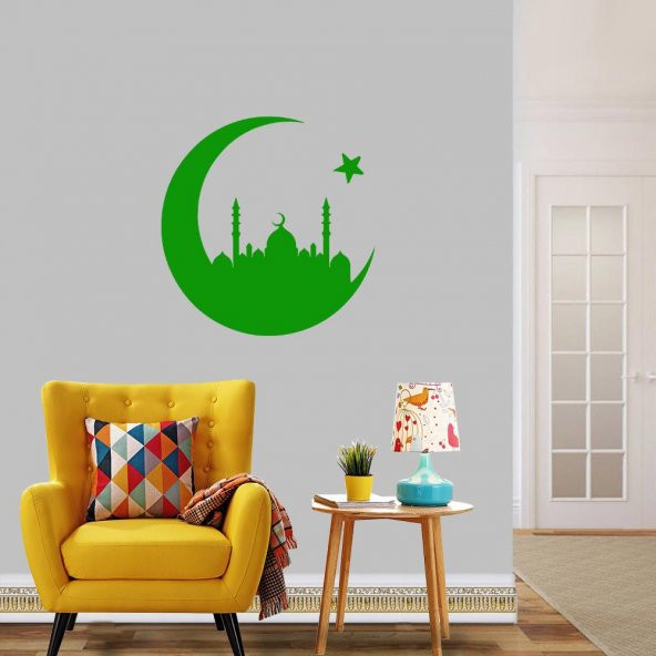 Ay Yıldız Camii Silüeti Dini Dekoratif Duvar Sticker, Çıkartma, Etiket - 10