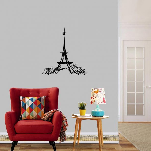 Paris, Eyfel Kulesi, Çizim Silüet  Dekoratif Duvar Sticker, Çıkartma, Etiket