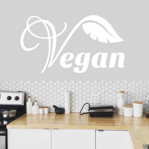 Vegan Yazılı Yaprak Silüet Dekoratif Duvar Sticker, Çıkartma, Etiket - 2