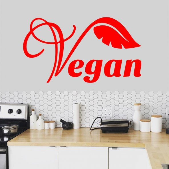 Vegan Yazılı Yaprak Silüet Dekoratif Duvar Sticker, Çıkartma, Etiket - 4