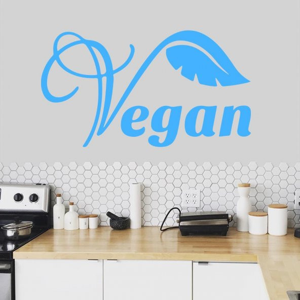 Vegan Yazılı Yaprak Silüet Dekoratif Duvar Sticker, Çıkartma, Etiket - 5