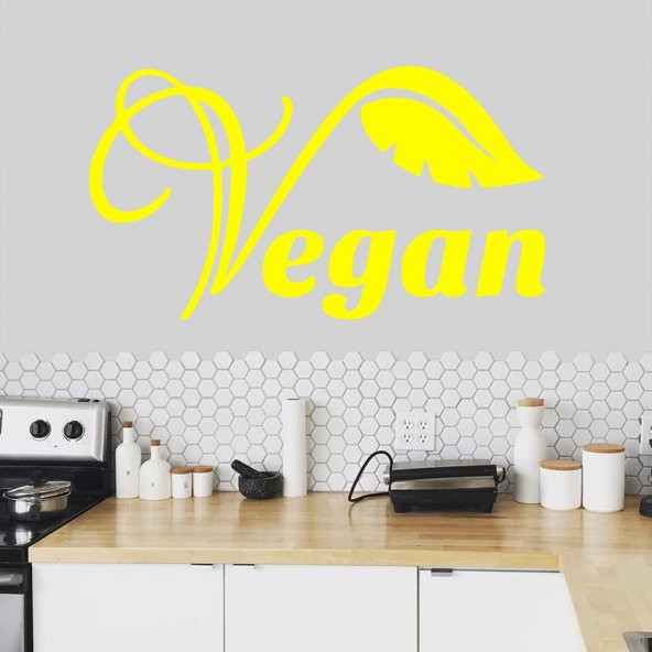 Vegan Yazılı Yaprak Silüet Dekoratif Duvar Sticker, Çıkartma, Etiket - 7