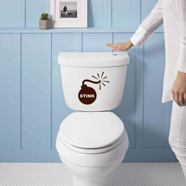 Stink Yazılı Bomba Sembolü Silüeti Dekoratif WC Klozet Sticker, Çıkartma, Etiket - 3