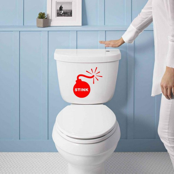 Stink Yazılı Bomba Sembolü Silüeti Dekoratif WC Klozet Sticker, Çıkartma, Etiket - 4