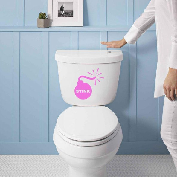 Stink Yazılı Bomba Sembolü Silüeti Dekoratif WC Klozet Sticker, Çıkartma, Etiket - 6