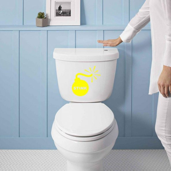 Stink Yazılı Bomba Sembolü Silüeti Dekoratif WC Klozet Sticker, Çıkartma, Etiket - 7