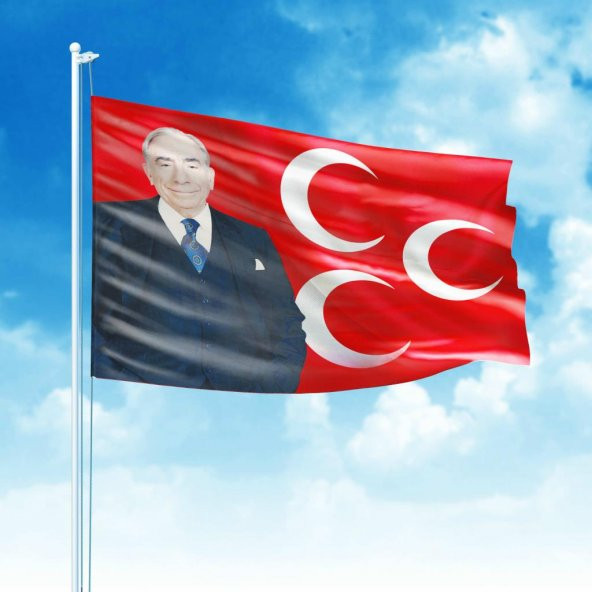 Alparslan Türkeş ve 3 Hilal Kırmızı Sancak Bayrak MHP (100x150)cm