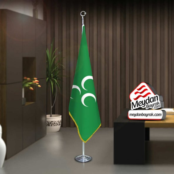 Yeşil Üç Hilal Sancak Bayrak -Ofis -Makam-Toplantı Odaları -Direkli -Saçaklı Makam Bayrağı