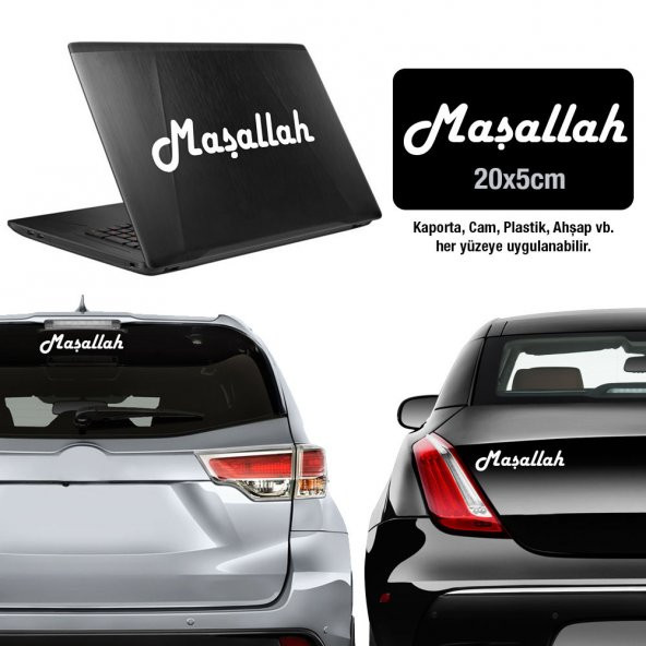 Beyaz Maşallah yazısı Sticker - Araç Oto Araba Etiket, Sticker, Çıkartma - Aksesuar -Modifiye -Arma - 1