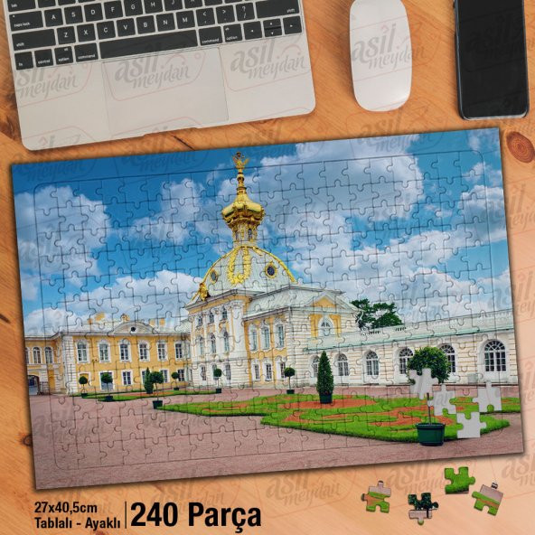 Asil Hobi Petersburgdaki Petergof Sarayı - Mimari Yapboz-Ayak Destekli Çerçeveli 240 Parça Puzzle