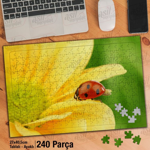 Asil Hobi Uğur Böceği - Doğa - Sarı Çiçek Yapboz-Ayak Destekli Çerçeveli 240 Parça Puzzle