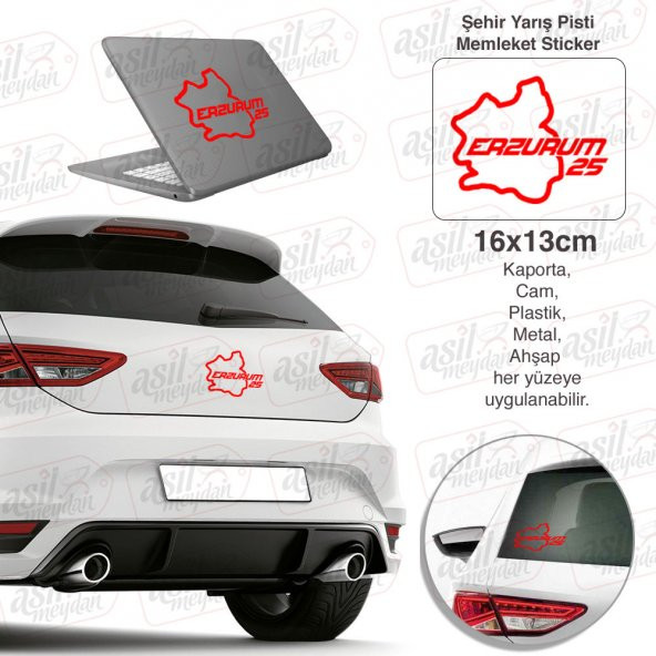 Erzurum İli 25 Plaka Kodu Memleket Yarış Pisti Kırmızı Sticker - Oto Araba Etiket, Aksesuar, Tuning