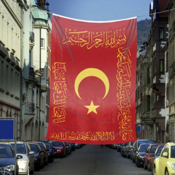 Osmanlı Sancak - Fetih Sancağı - Bayrak - Kelime i Tevhid - Besmele - Fetih ve Saff Suresi-600x900cm