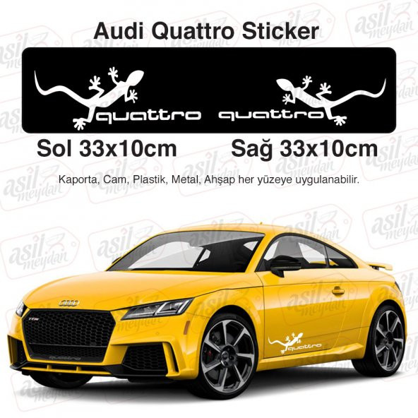 2 Adet Audi Quattro Kertenkele Beyaz Sticker, Araba, Oto, Etiket, Tuning, Aksesuar, Modifiye, Arma, - 1