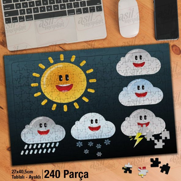 Asil Hobi Sevimli Bulutlar - Yağmur - Güneş - Kar Yapboz - Ayak Destekli Çerçeveli 240 Parça Puzzle