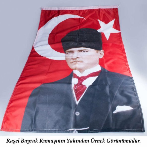 Göğe Bakan Ay Yıldızlı Mustafa Kemal Atatürk Poster Cephe Bayrak - Okul - Kutlama - Anı -4x6 metre - 5