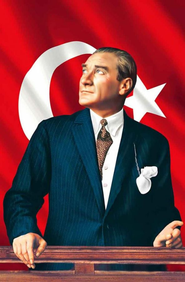 Göğe Bakan Ay Yıldızlı Mustafa Kemal Atatürk Poster Cephe Bayrak - Okul - Kutlama - Anı -4x6 metre - 2
