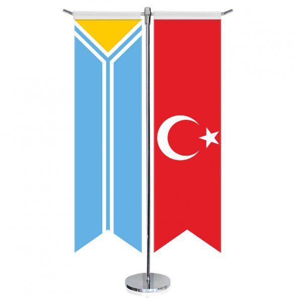 Tuva Cumhuriyeti, Tıva Bayrağı ve Türkiye - Kırlangıç - Saten T direk 2li Masa Bayrağı - 1