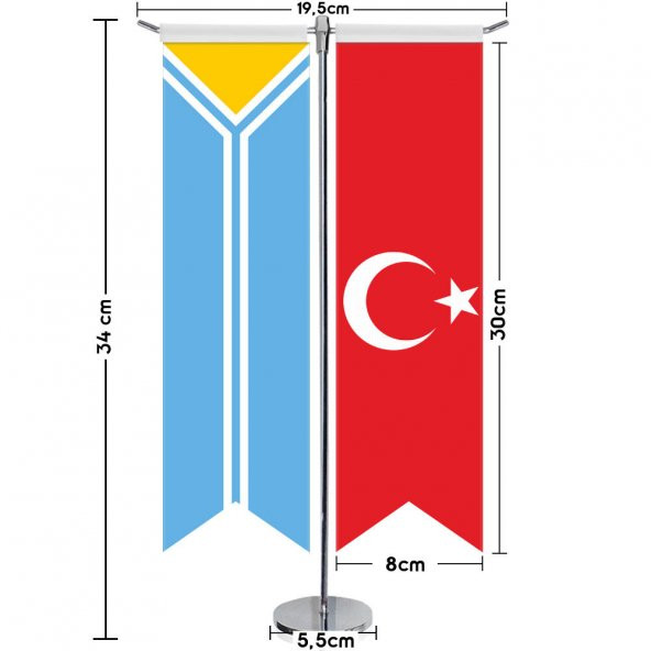 Tuva Cumhuriyeti, Tıva Bayrağı ve Türkiye - Kırlangıç - Saten T direk 2li Masa Bayrağı - 2
