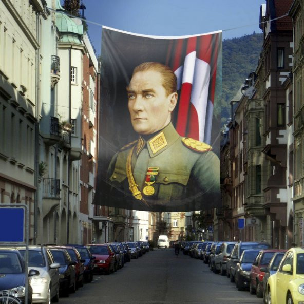 Üniformalı Gazi Mustafa Kemal Atatürk Poster Cephe Bayrak - 400x600cm - 4x6 metre