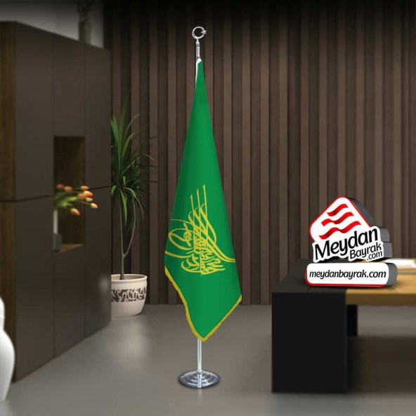 Osmanlı Tuğra Yeşil Bayrak -Ofis -Makam-Toplantı Odaları -Direkli -Saçaklı Makam Bayrağı