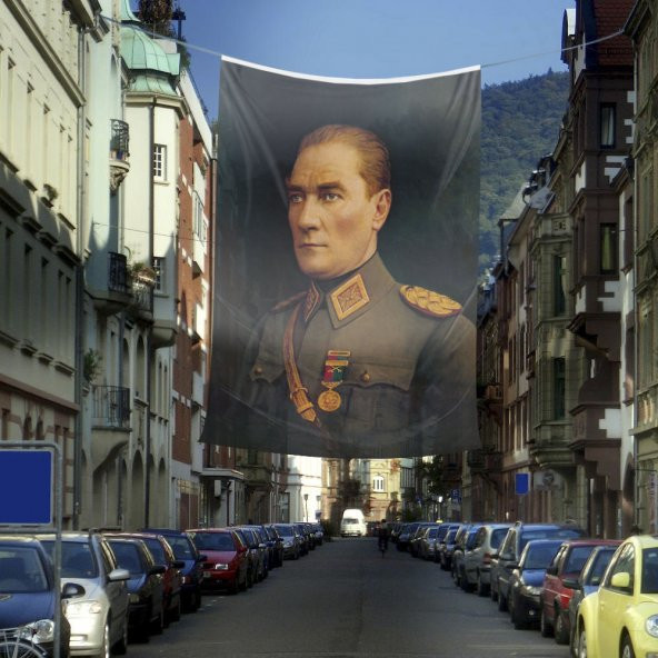 Üniformalı Gazi Mustafa Kemal Atatürk Poster Dış Cephe Bayrak - 4x6 metre