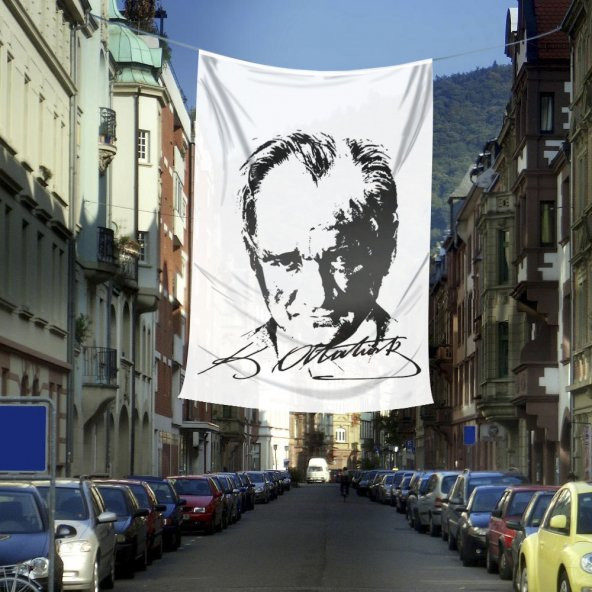 Siyah-Beyaz Raşel Mustafa Kemal Atatürk Silüeti Poster Dış Cephe Bayrak -400x600cm -4x6metre
